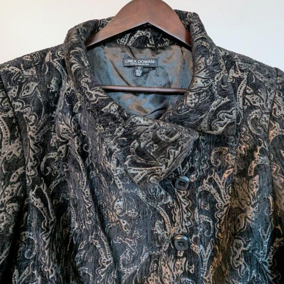 NWOT Linea Domani Black and Gold Jacquard Brocade Dress Coat Size 12 - Picture 5 of 9